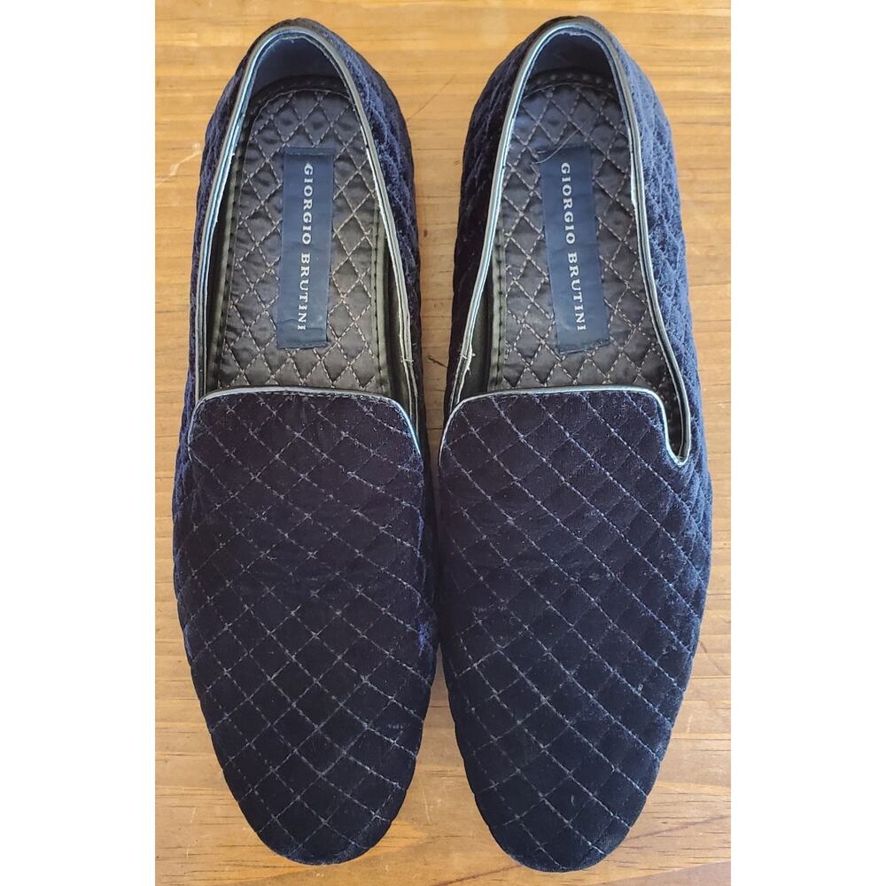 Giorgio Brutini Chatwal Black Quilted Velvet Loafers Mens Size 9.5 M Tuxedo Dres